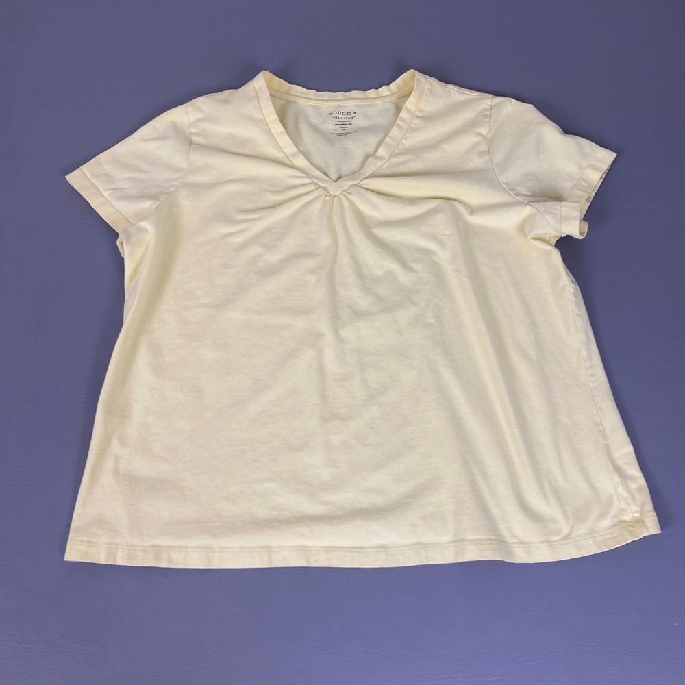 Sonoma Everyday Tee Women's Plus Size 1X Pale Yellow V-Neck Short Sleeve